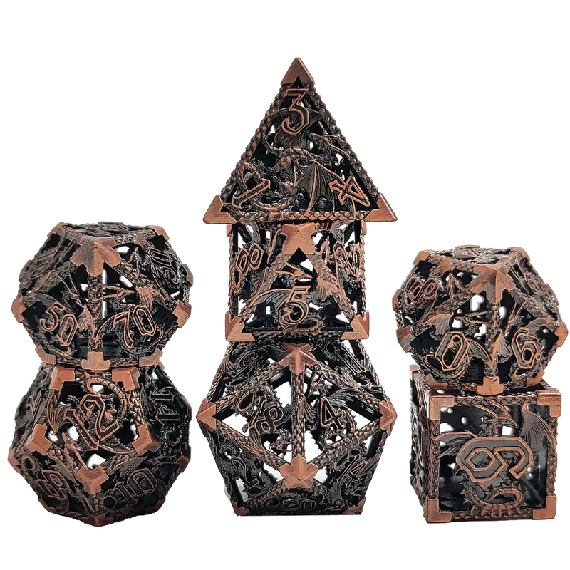 Bronze Drake Hollow Metal DND Dice Set - Bronze
