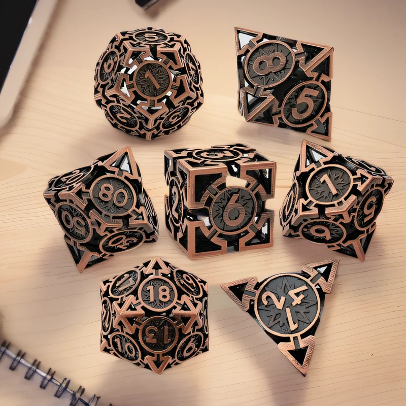 Copper Ember Wyrm Arrow Hollow Metal DND Dice Set - Bronze Black