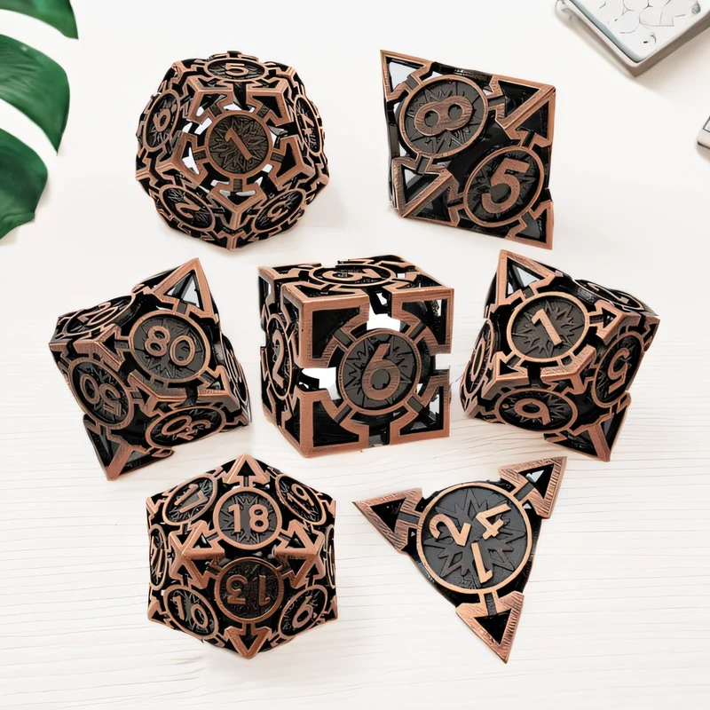 Copper Ember Wyrm Arrow Hollow Metal DND Dice Set - Bronze Black