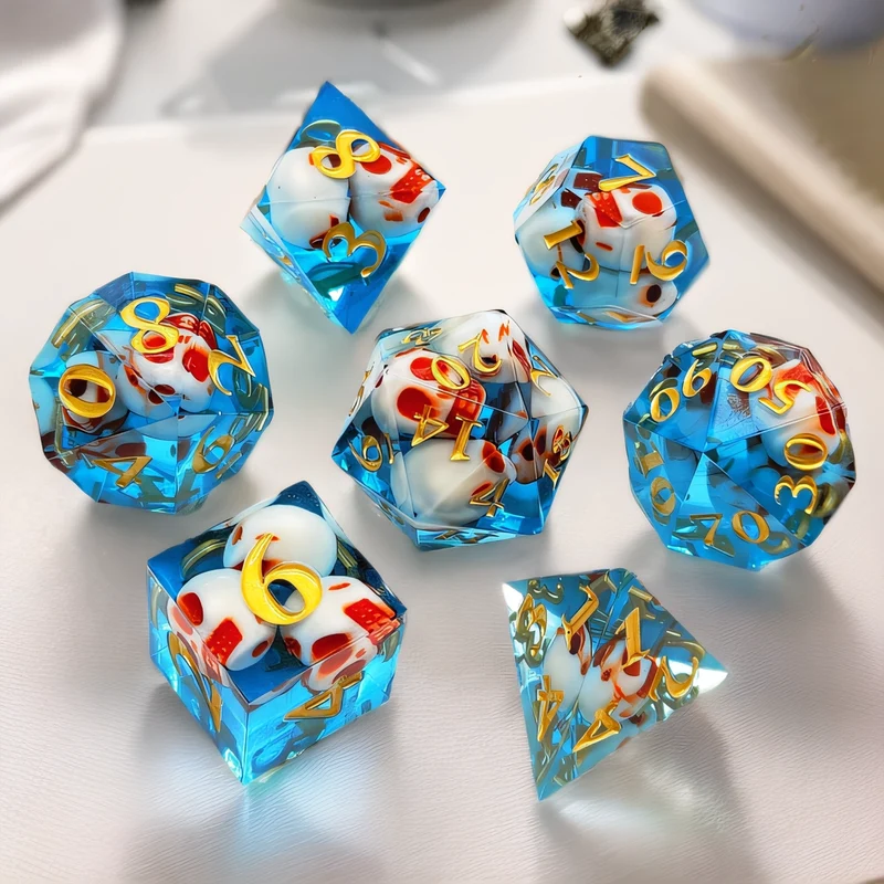 Azure Ossuary Artisan Sharp-Edged Blue Transparent Resin Dice Set
