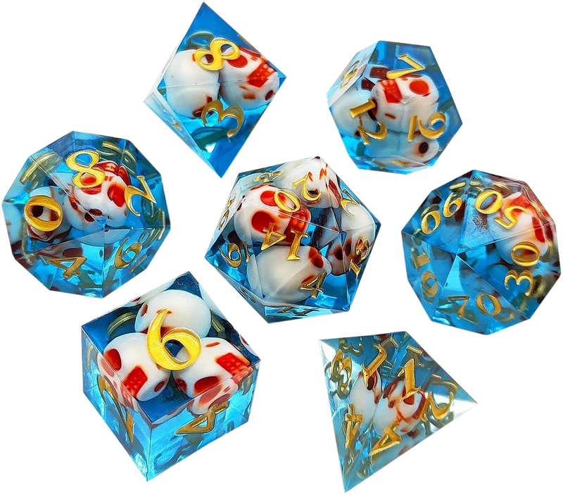 Azure Ossuary Artisan Sharp-Edged Blue Transparent Resin Dice Set