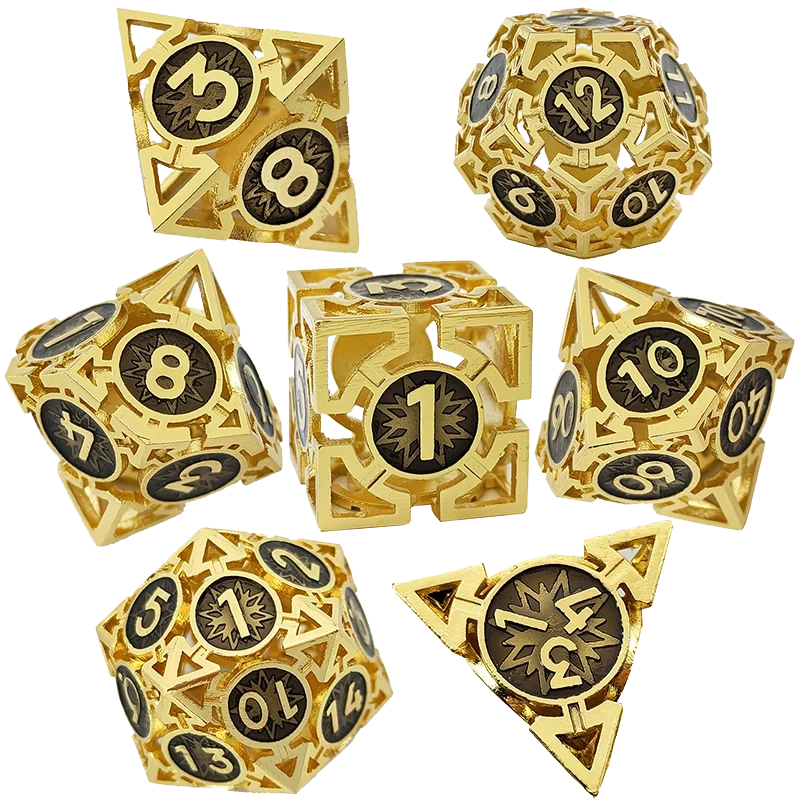 Golden Wyrmstar Arrow Hollow Metal DND Dice Set - Golden
