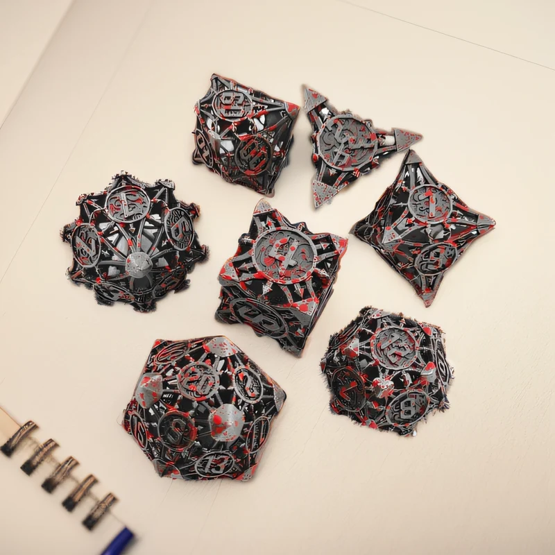 Abyssal Disc Blood Hollow Metal DND Dice Set - Blood Red Polyhedral Dice for Dungeons and Dragons RPG
