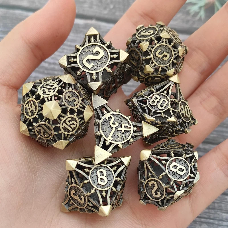 Brass Talon Arrow Hollow Metal DND Dice Set - Bronze Copper