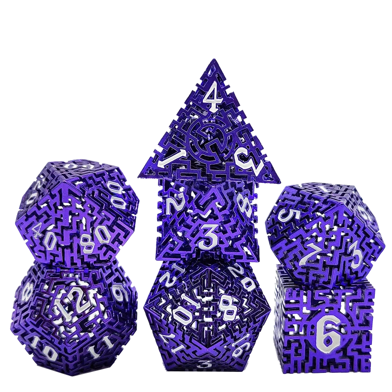 Mystic Labyrinth Hollow Metal DND Dice Set - Blue Purple