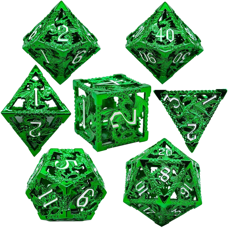 Emerald Serpent Gleam Hollow Metal DND Dice Set - Green