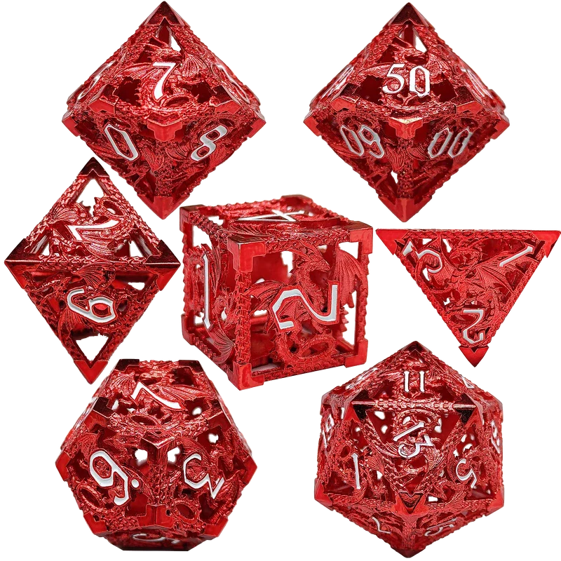 Dragonfire Hollow Metal DND Dice Set - Blood,Red