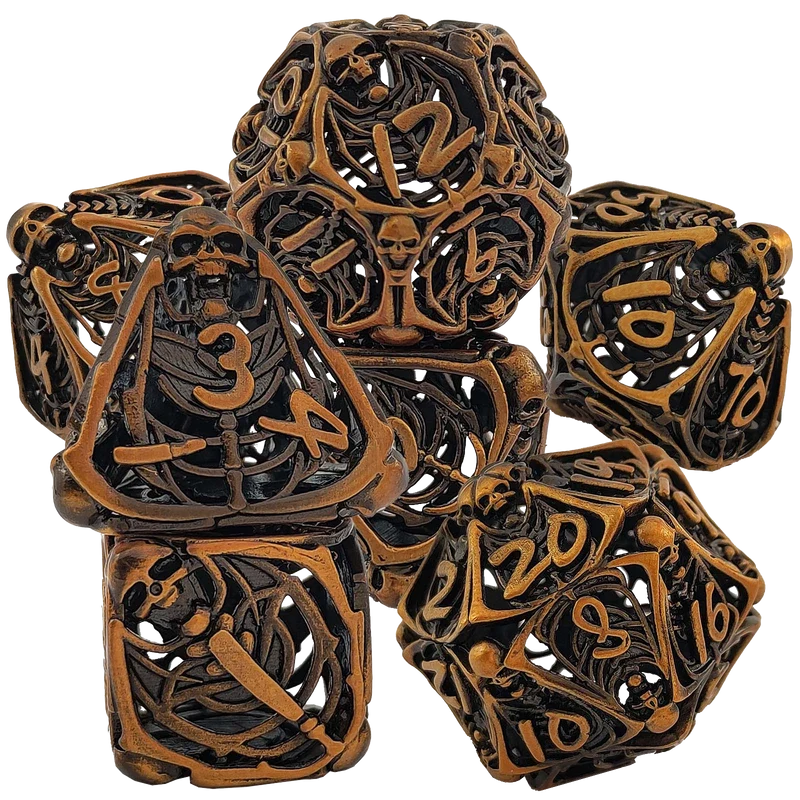 The Spectral Necromancer's Geomancy Rounded Edge Dragon Dice Hollow Metal DND Dice Set Smooth Edged Dice Elven Dice - Bronze