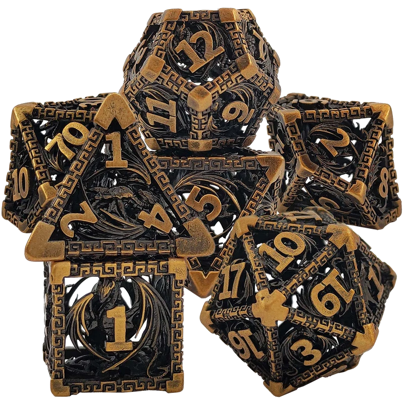 Scarlet Wyrm Emberclaw Artisan Hollow Metal DND Dice Set - Bronze