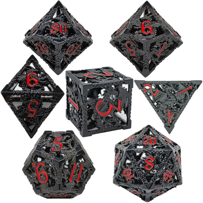 Shadow Wyrm Hollow Metal DND Dice Set - Black