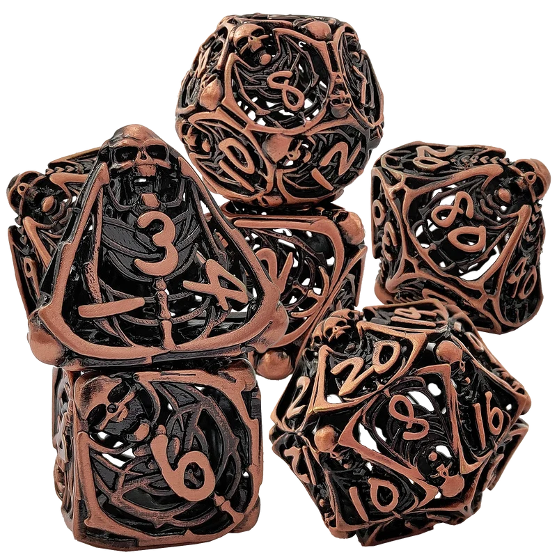Elven Necromancer's Orb Rounded Edge Dragon Dice Hollow Metal DND Dice Set Smooth Edged Dice Elven Dice - Bronze