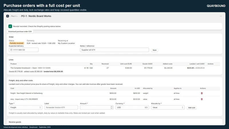 Quaybound: Purchase Orders