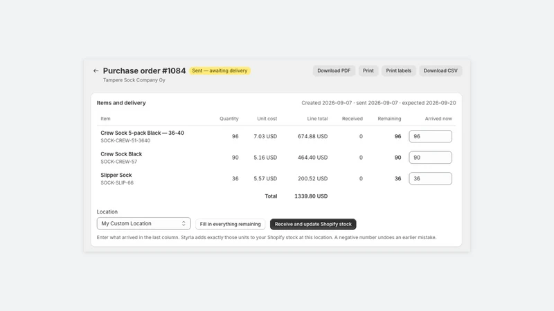 Styrla ‑ Purchase Orders