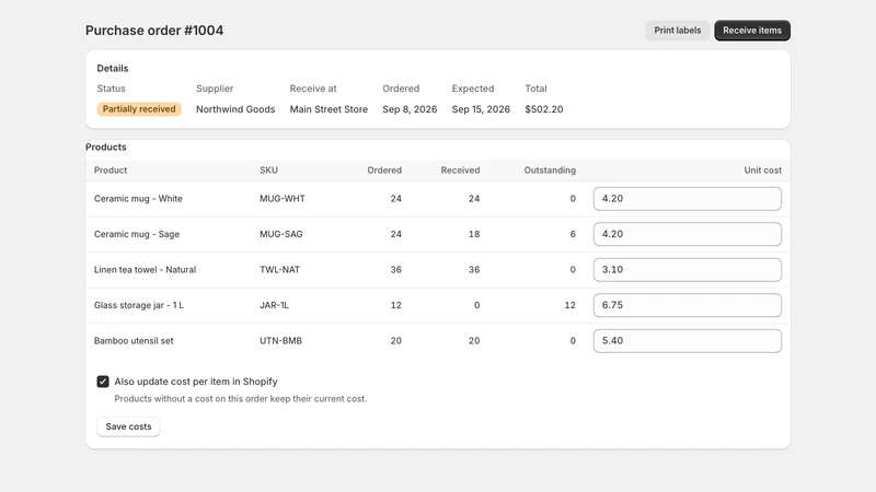 Backroom: Purchase Orders