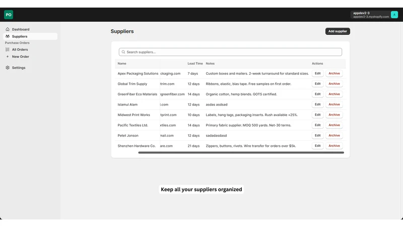 TrueStock: PO & Suppliers