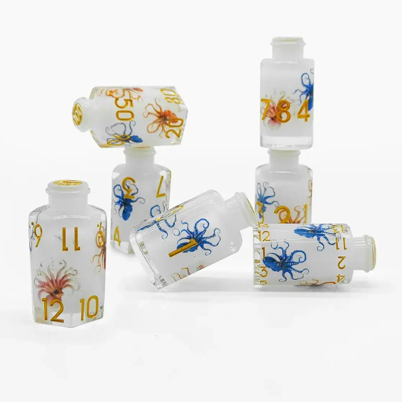 Dragonbrew Potion Bottle Dice Set – Sharp Edge Resin DnD Dice with Dragon Artwork (D4 D6 D8 D10 D12 D20)