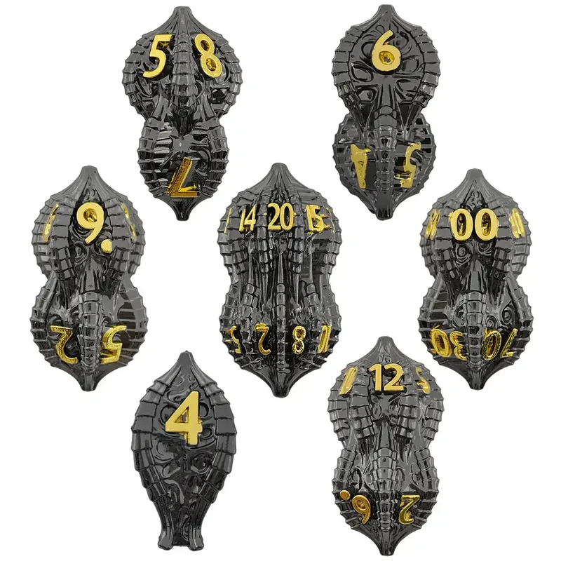Elder Dragon Shell Metal Dice Set – Unique Peanut Shaped Polyhedral Dice for DnD (D4 D6 D8 D10 D12 D20)
