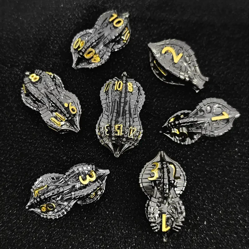 Elder Dragon Shell Metal Dice Set – Unique Peanut Shaped Polyhedral Dice for DnD (D4 D6 D8 D10 D12 D20)