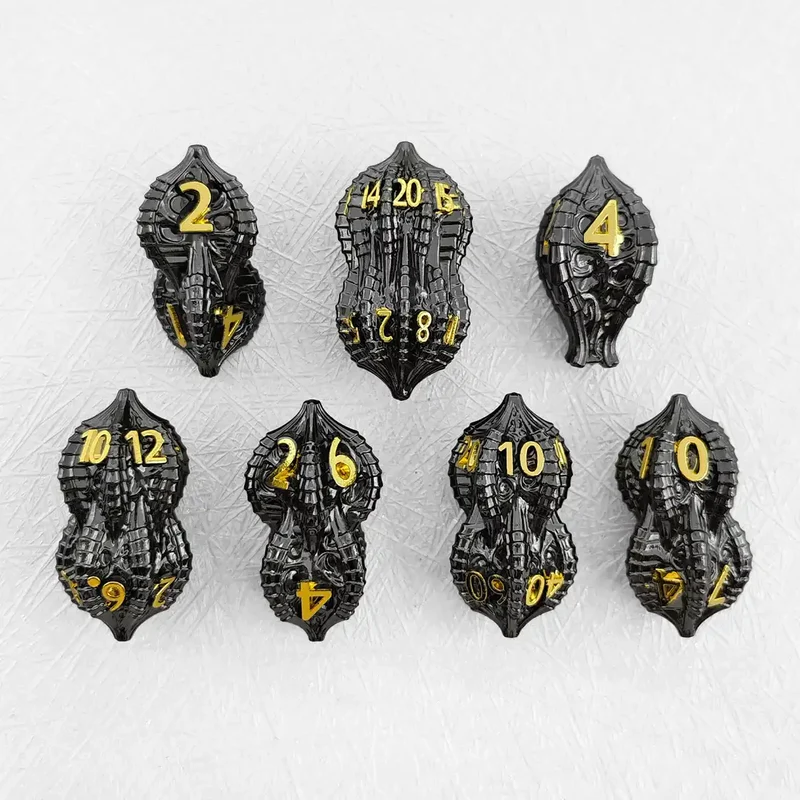 Elder Dragon Shell Metal Dice Set – Unique Peanut Shaped Polyhedral Dice for DnD (D4 D6 D8 D10 D12 D20)