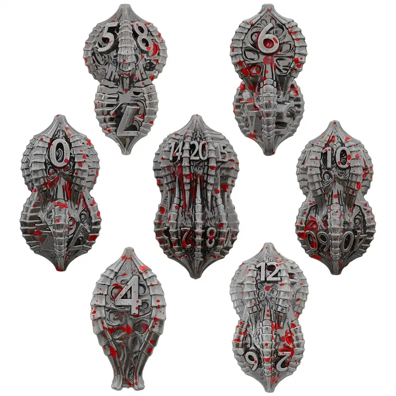 Elder Dragon Shell Metal Dice Set – Unique Peanut Shaped Polyhedral Dice for DnD (D4 D6 D8 D10 D12 D20)