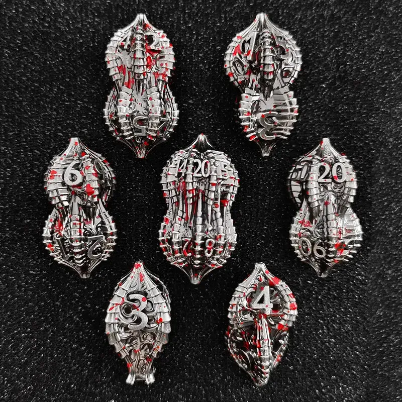 Elder Dragon Shell Metal Dice Set – Unique Peanut Shaped Polyhedral Dice for DnD (D4 D6 D8 D10 D12 D20)