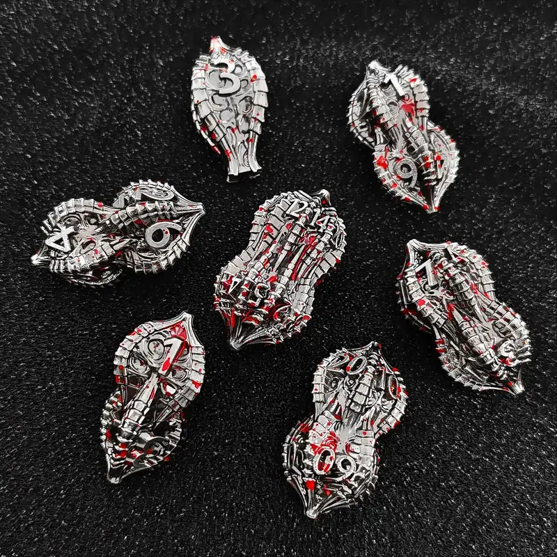Elder Dragon Shell Metal Dice Set – Unique Peanut Shaped Polyhedral Dice for DnD (D4 D6 D8 D10 D12 D20)