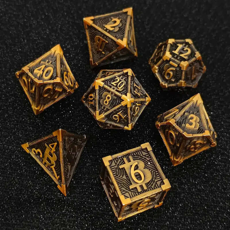 Bitcoin Metal Dice Set – Premium DnD Polyhedral Dice (D4 D6 D8 D10 D12 D20) | Blockchain Crypto RPG Dice