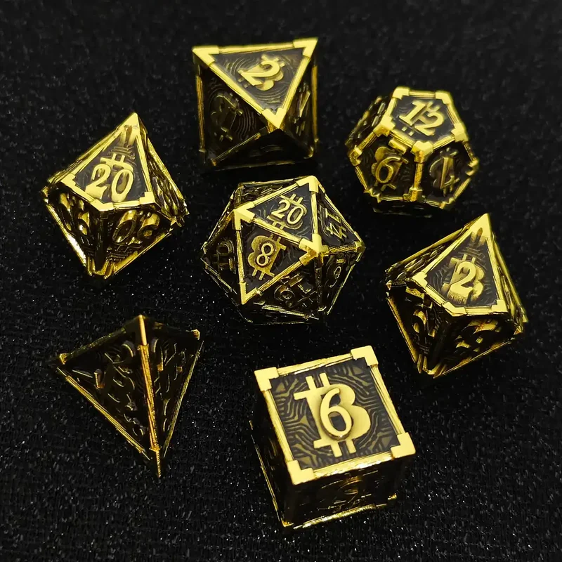Bitcoin Metal Dice Set – Premium DnD Polyhedral Dice (D4 D6 D8 D10 D12 D20) | Blockchain Crypto RPG Dice