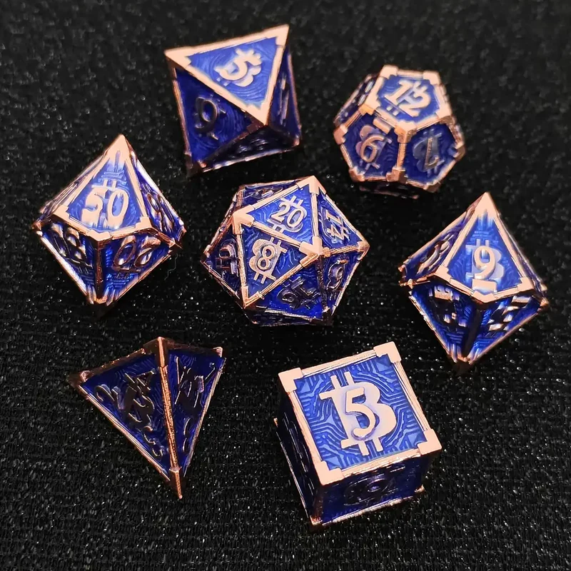 Bitcoin Metal Dice Set – Premium DnD Polyhedral Dice (D4 D6 D8 D10 D12 D20) | Blockchain Crypto RPG Dice