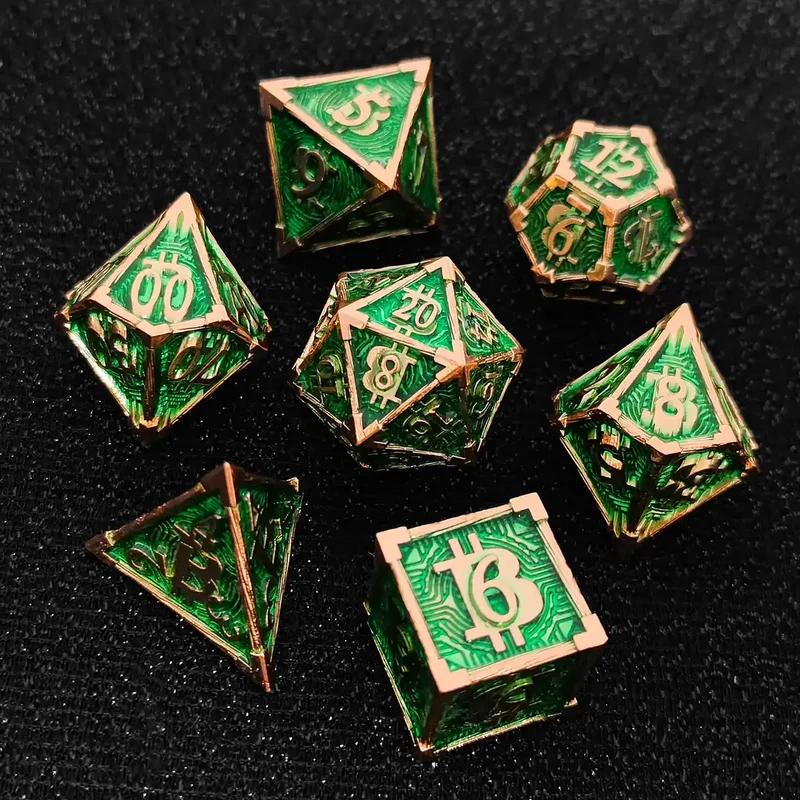 Bitcoin Metal Dice Set – Premium DnD Polyhedral Dice (D4 D6 D8 D10 D12 D20) | Blockchain Crypto RPG Dice