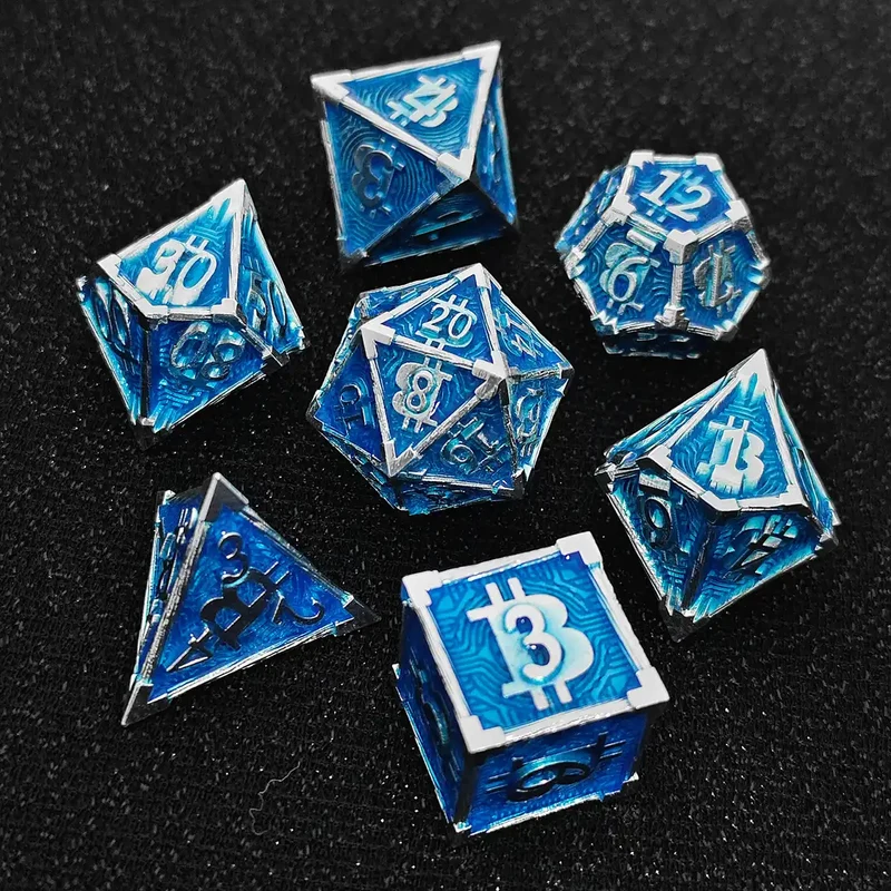 Bitcoin Metal Dice Set – Premium DnD Polyhedral Dice (D4 D6 D8 D10 D12 D20) | Blockchain Crypto RPG Dice