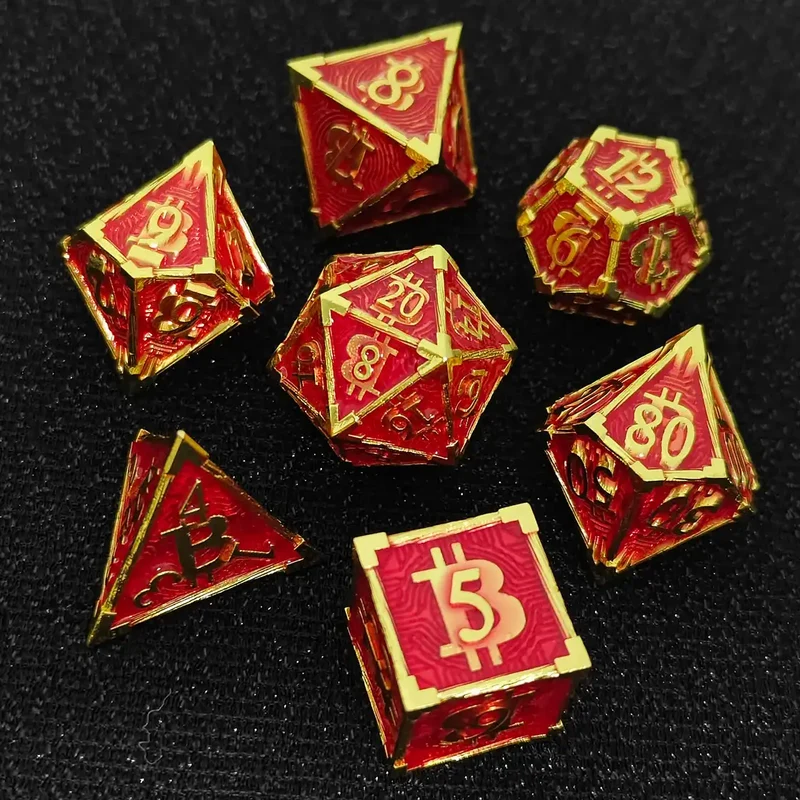 Bitcoin Metal Dice Set – Premium DnD Polyhedral Dice (D4 D6 D8 D10 D12 D20) | Blockchain Crypto RPG Dice