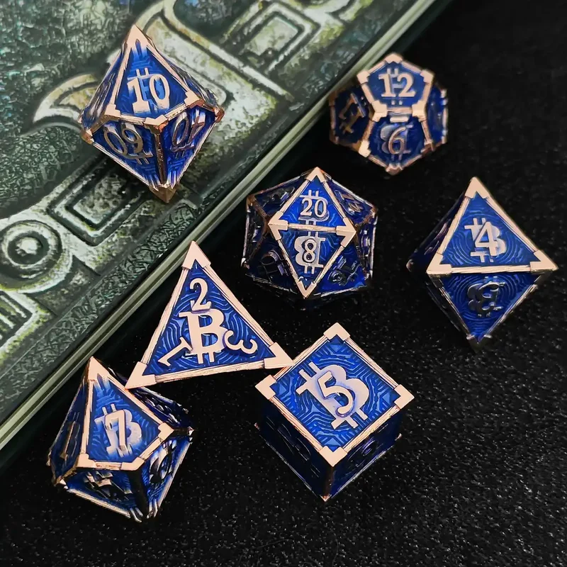 Bitcoin Metal Dice Set – Premium DnD Polyhedral Dice (D4 D6 D8 D10 D12 D20) | Blockchain Crypto RPG Dice