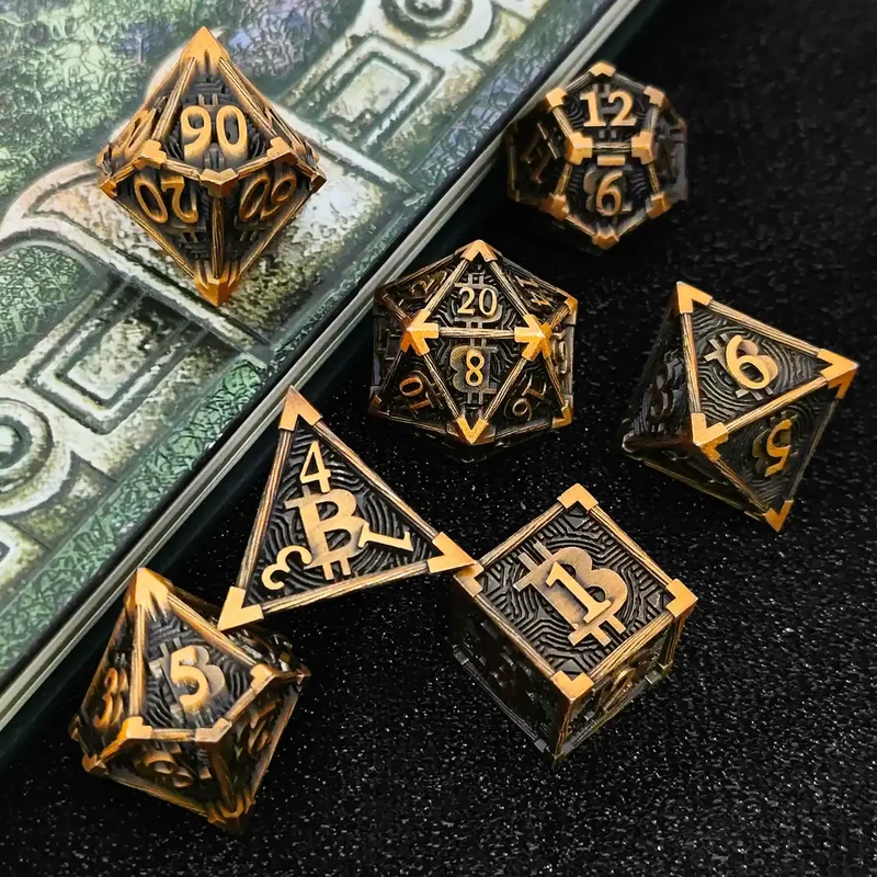 Bitcoin Metal Dice Set – Premium DnD Polyhedral Dice (D4 D6 D8 D10 D12 D20) | Blockchain Crypto RPG Dice