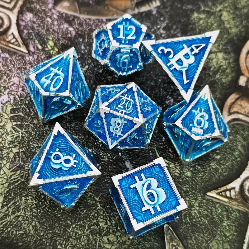 Bitcoin Metal Dice Set – Premium DnD Polyhedral Dice (D4 D6 D8 D10 D12 D20) | Blockchain Crypto RPG Dice
