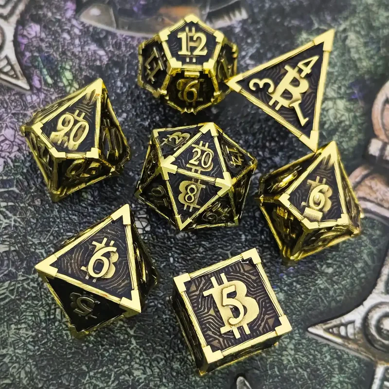 Bitcoin Metal Dice Set – Premium DnD Polyhedral Dice (D4 D6 D8 D10 D12 D20) | Blockchain Crypto RPG Dice