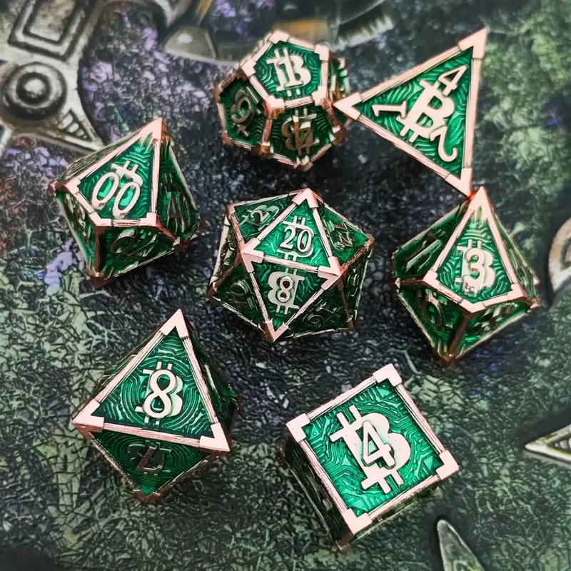 Bitcoin Metal Dice Set – Premium DnD Polyhedral Dice (D4 D6 D8 D10 D12 D20) | Blockchain Crypto RPG Dice