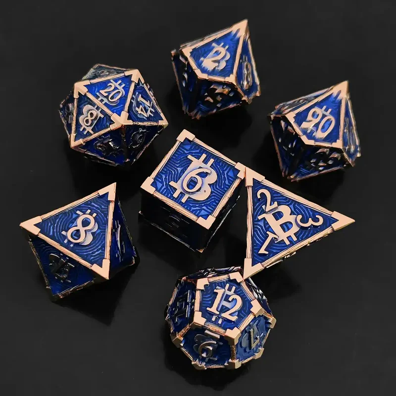 Bitcoin Metal Dice Set – Premium DnD Polyhedral Dice (D4 D6 D8 D10 D12 D20) | Blockchain Crypto RPG Dice