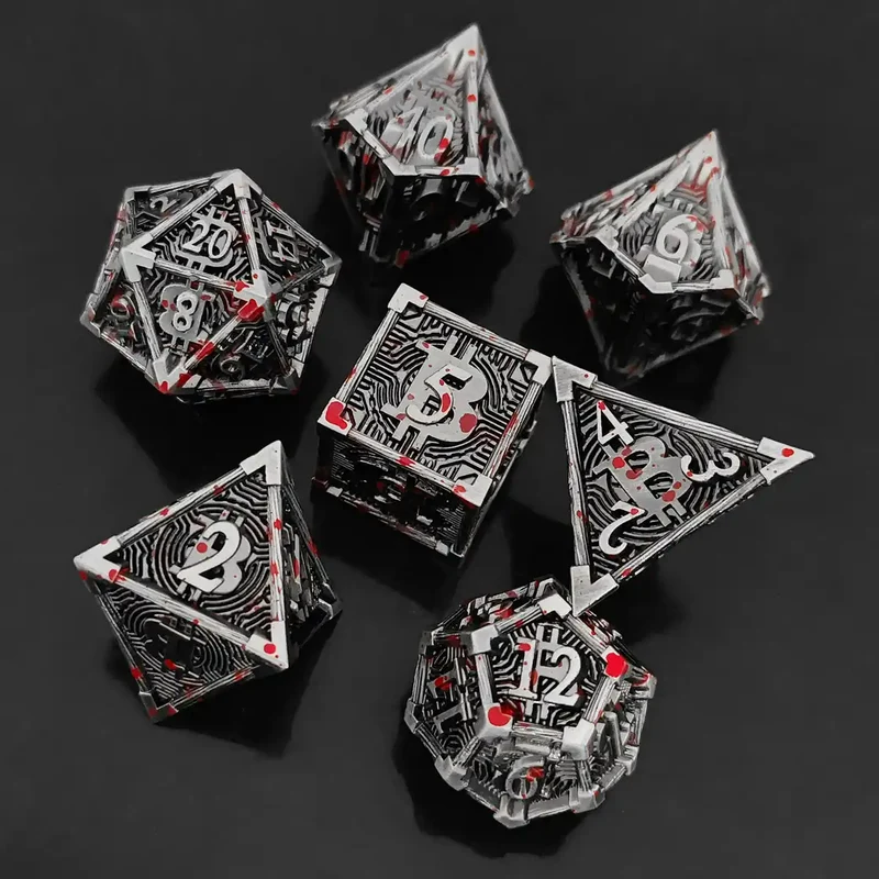 Bitcoin Metal Dice Set – Premium DnD Polyhedral Dice (D4 D6 D8 D10 D12 D20) | Blockchain Crypto RPG Dice