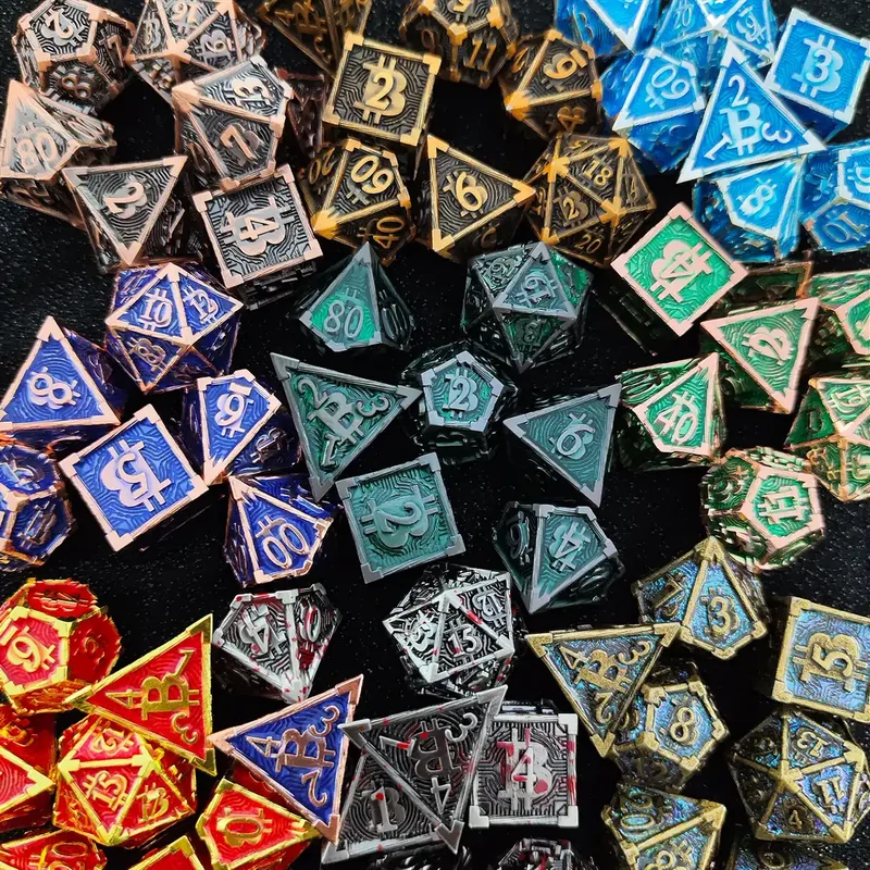 Bitcoin Metal Dice Set – Premium DnD Polyhedral Dice (D4 D6 D8 D10 D12 D20) | Blockchain Crypto RPG Dice