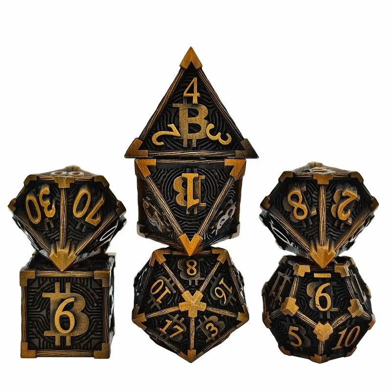 Bitcoin Metal Dice Set – Premium DnD Polyhedral Dice (D4 D6 D8 D10 D12 D20) | Blockchain Crypto RPG Dice