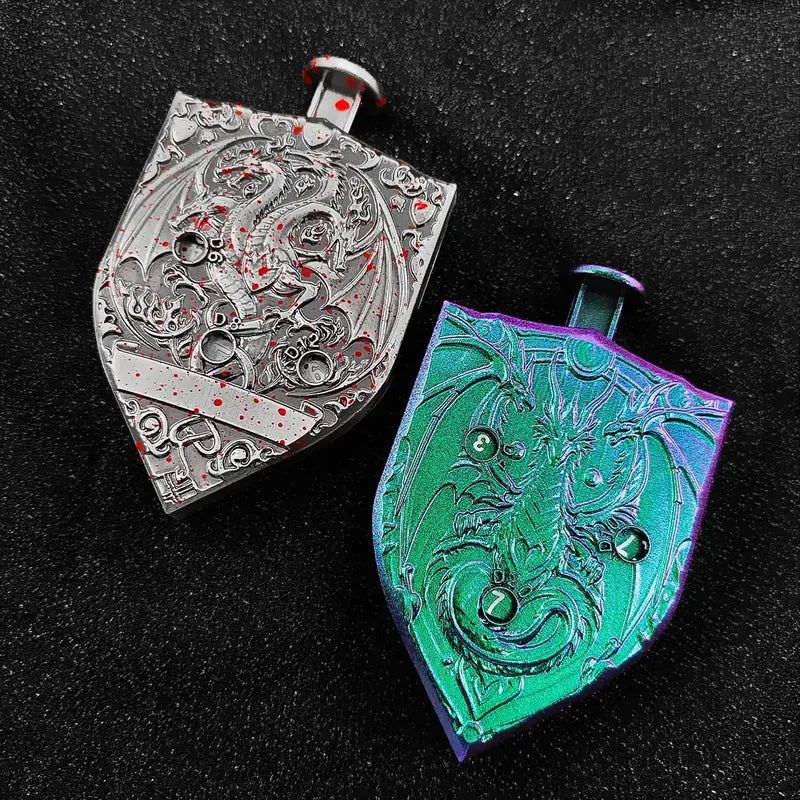 Arcane Shield Dice Spinner-7-in-1 Metal Dice for DnD – D4 D6 D8 D10 D12 D20 Tabletop RPG Dice Spinner