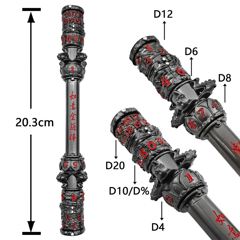 Ruyi Rod of Seven Fates DnD Dice of the Monkey King 7-in-1 Metal Spinner Dice - Unique Dice
