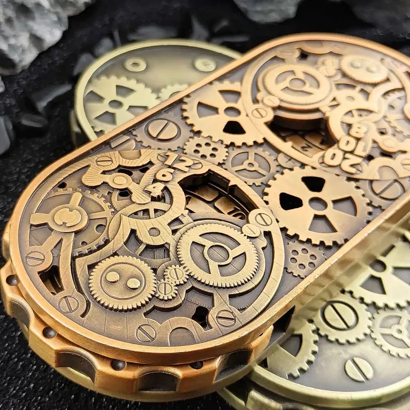 Steampunk Antique Bronze Metal Dual-Gear Fidget Spinner Dice