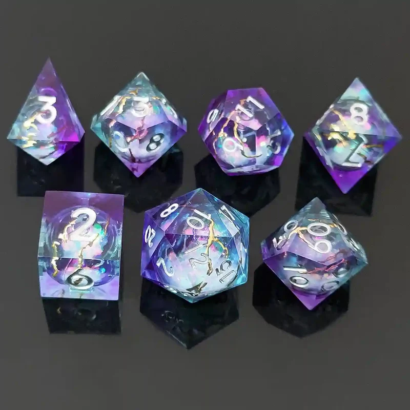 Twilight Gilded Flow: Purple-Blue Liquid Sand Resin Dice Set Sand Flow Resin Dice Set