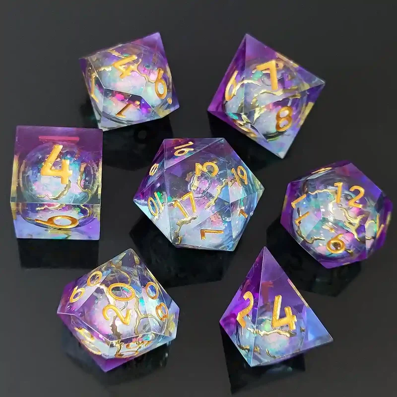 Twilight Gilded Flow: Purple-Blue Liquid Sand Resin Dice Set Sand Flow Resin Dice Set