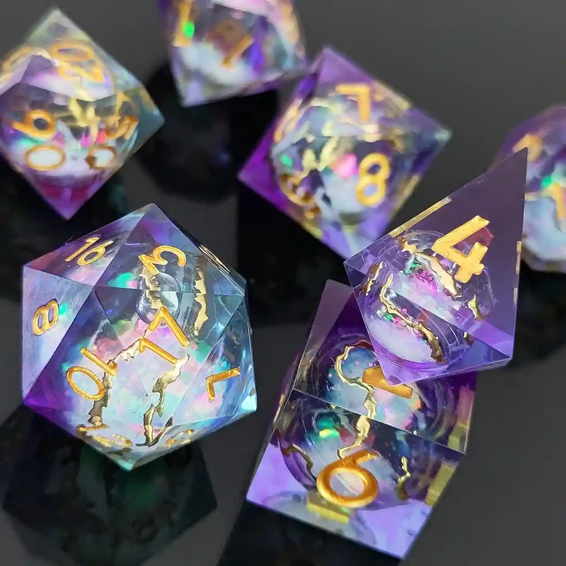 Twilight Gilded Flow: Purple-Blue Liquid Sand Resin Dice Set Sand Flow Resin Dice Set
