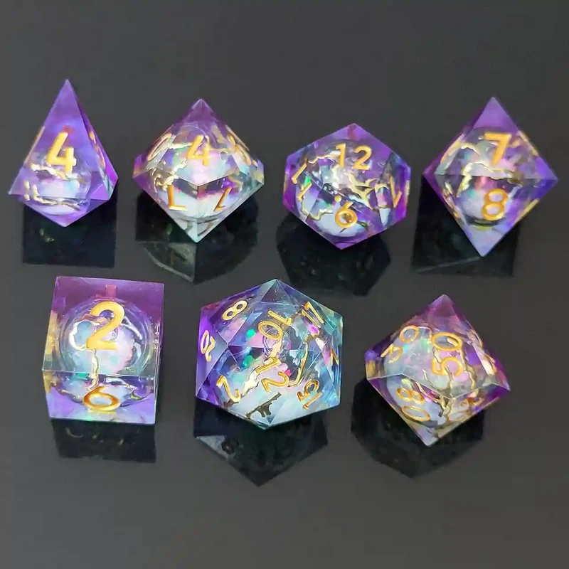 Twilight Gilded Flow: Purple-Blue Liquid Sand Resin Dice Set Sand Flow Resin Dice Set