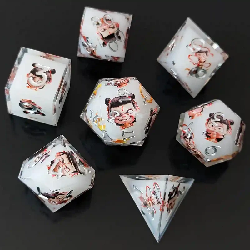 Nezha’s Flowing Ember: Liquid Core Sand Flow Resin Dice Set