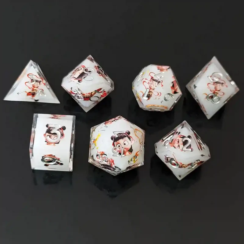 Nezha’s Flowing Ember: Liquid Core Sand Flow Resin Dice Set